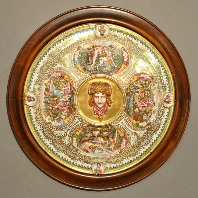 Appraisal: - Large porcelain Capodimonte raised relief plaque mounted in a