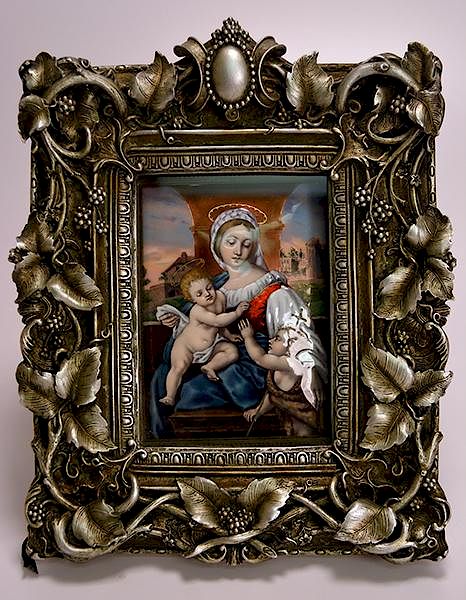 Appraisal: French Limoges enamel plaque of the Madonna and child French