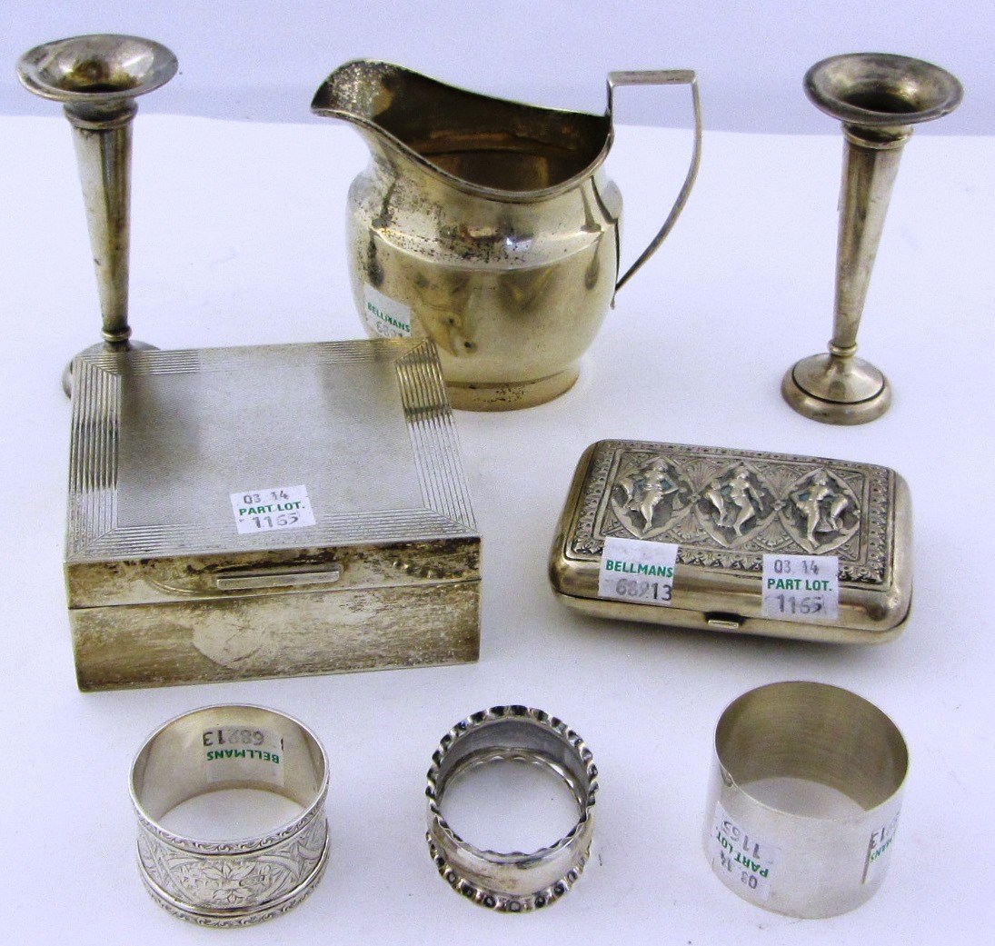 Appraisal: Silver comprising a milk jug Birmingham and two napkin rings