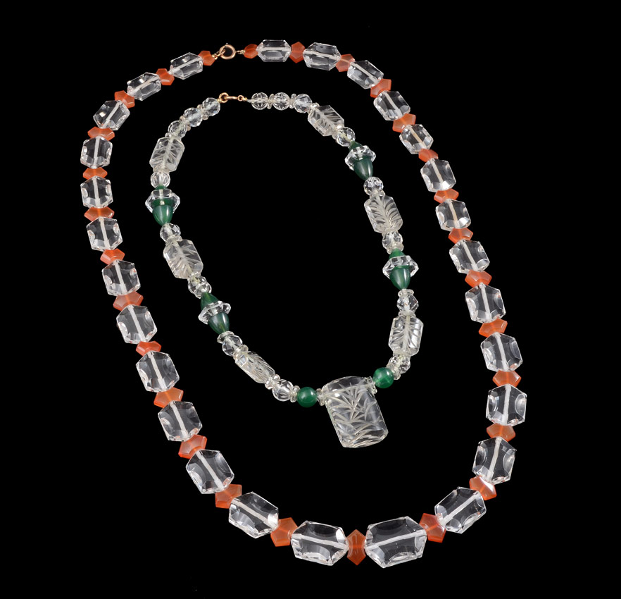 Appraisal: TWO 'S ROCK CRYSTAL NECKLACES Faceted crystals alternating with carnelian