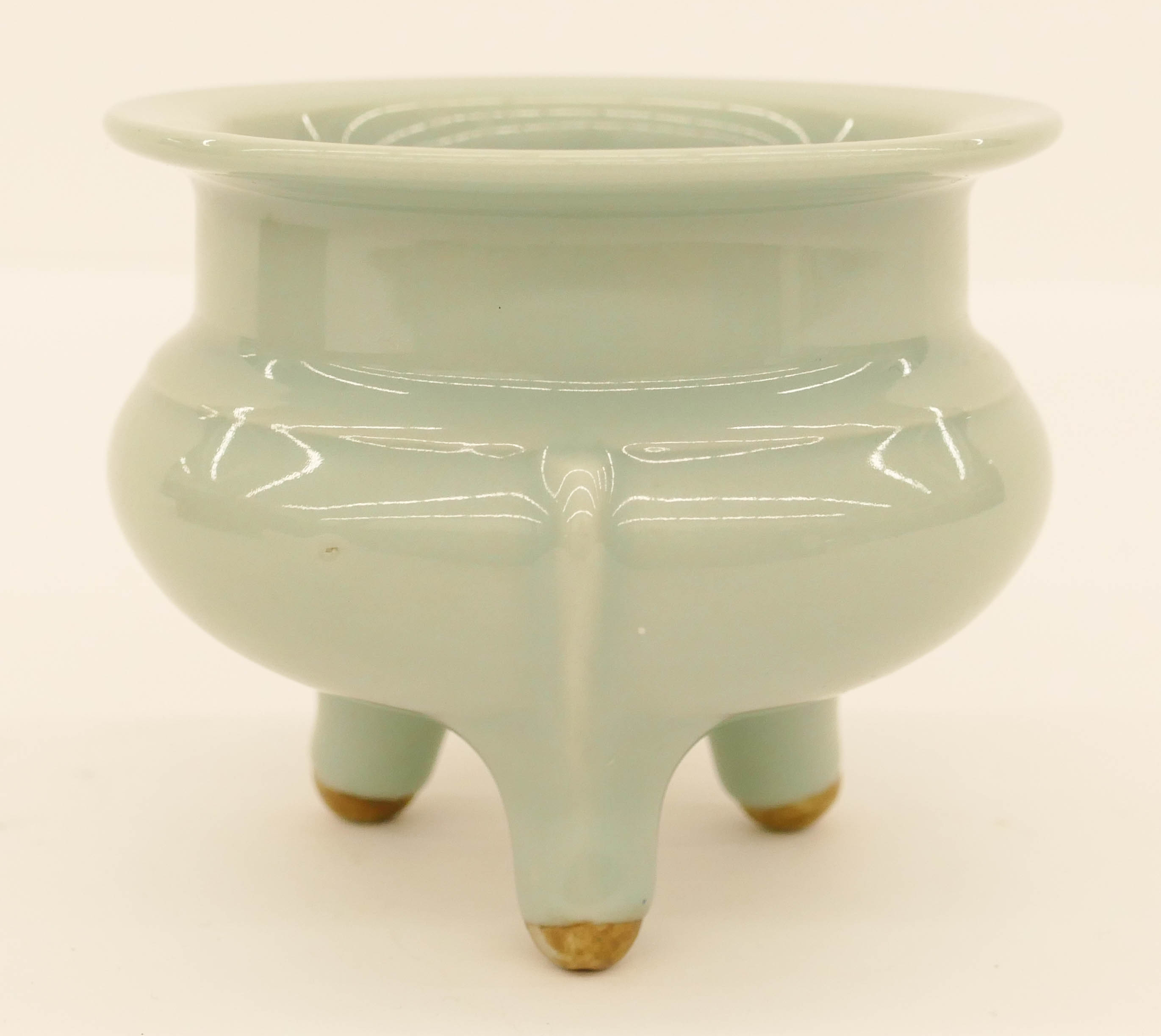 Appraisal: Chinese Qing Republic Celadon Tripod Censer ''x '' Porcelain tripod