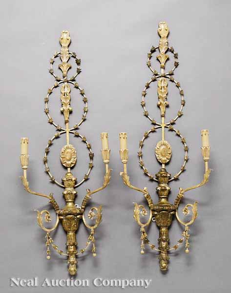 Appraisal: A Pair of Neo-Classical-Style Painted and Gilt Two-Light Wall Sconces