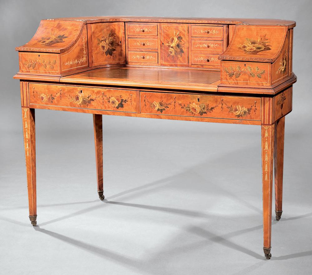 Appraisal: Edwardian Painted Satinwood Carlton House Desk early th c fitted