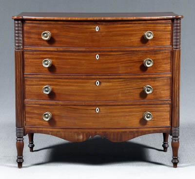 Appraisal: New England Federal bow-front chest mahogany with pine secondary bow