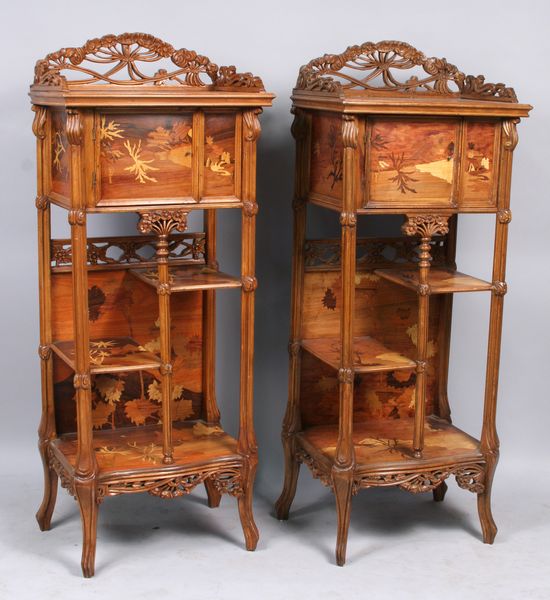 Appraisal: Pair of French Art Nouveau-style inlaid cabinets h x w