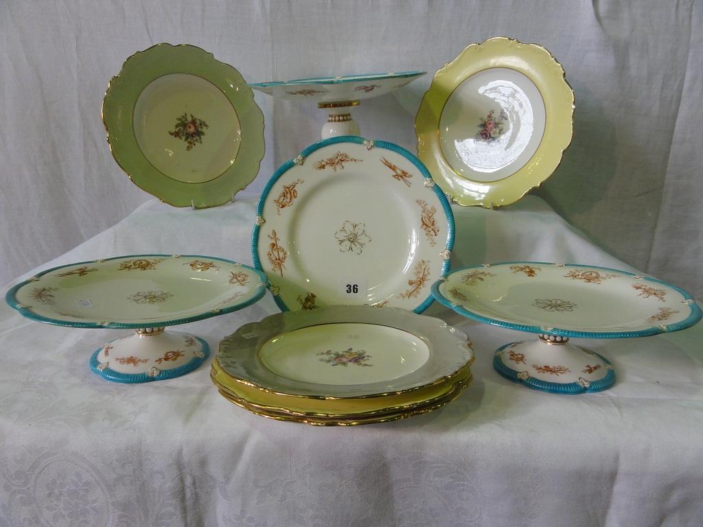 Appraisal: A collection of Victorian dessert wares with turquoise shaped borders