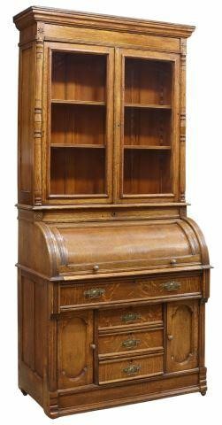 Appraisal: American oak roll-top secretary bookcase early th c molded cornice