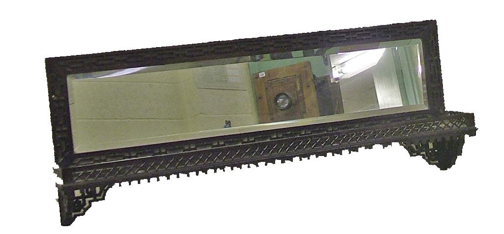 Appraisal: Chinese Chippendale style mahogany wall mirror shelf the rectangular bevelled