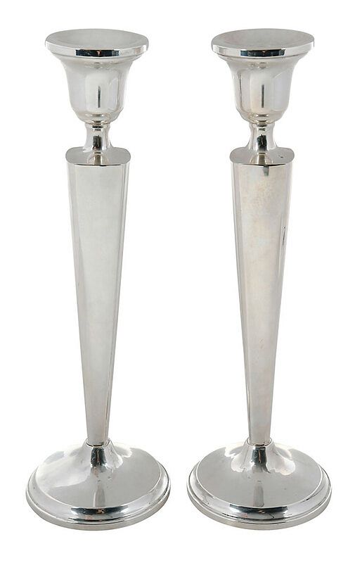 Appraisal: Pair of Sterling Weighted Candlesticks American th century round with