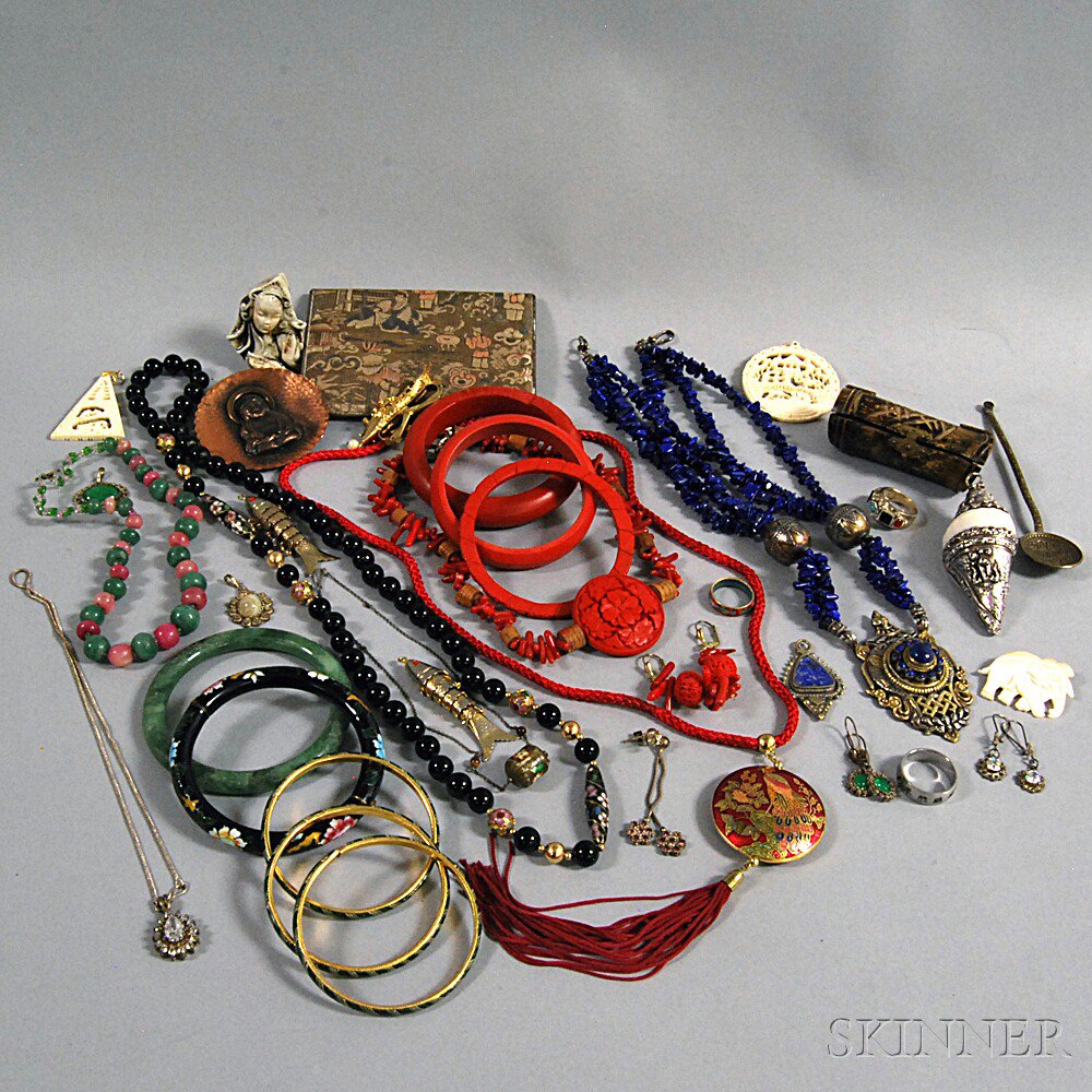 Appraisal: Small Group of Jewelry including cinnabar bangles enamel bracelets a