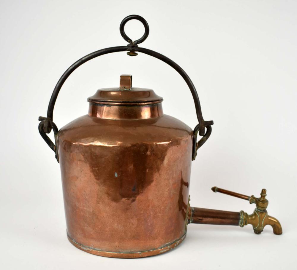 Appraisal: ENGLISH COPPER KETTLEProbably th Century With a long projecting brass