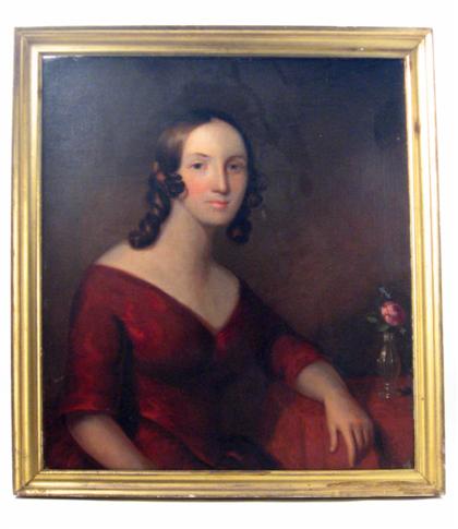 Appraisal: AMERICAN SCHOOL - PORTRAIT OF A YOUNG LADY IN RED