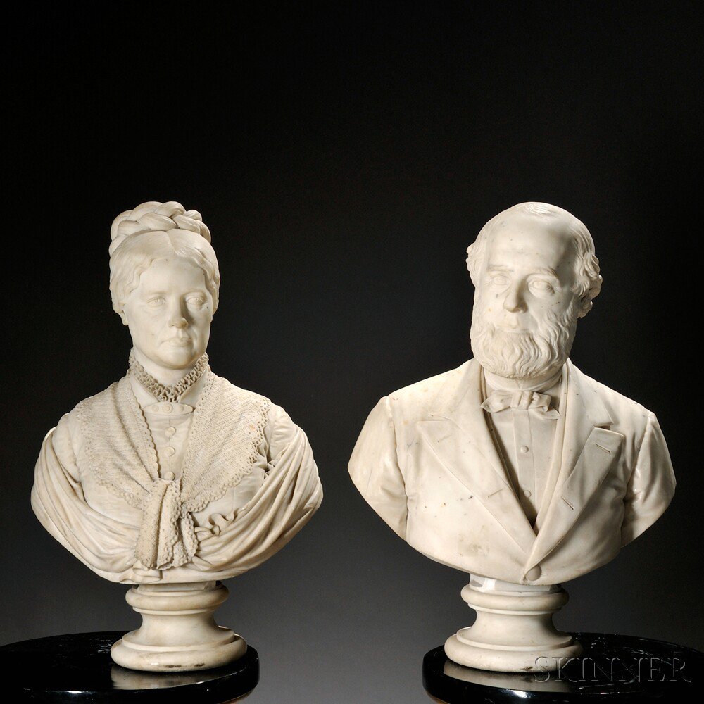 Appraisal: Randolph Rogers American - Pair of Marble Portrait Busts depicting