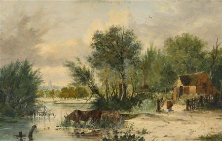 Appraisal: ALFRED STANNARD - 'OLD LAKENHAM - CATTLE WATERING' Inscribed on