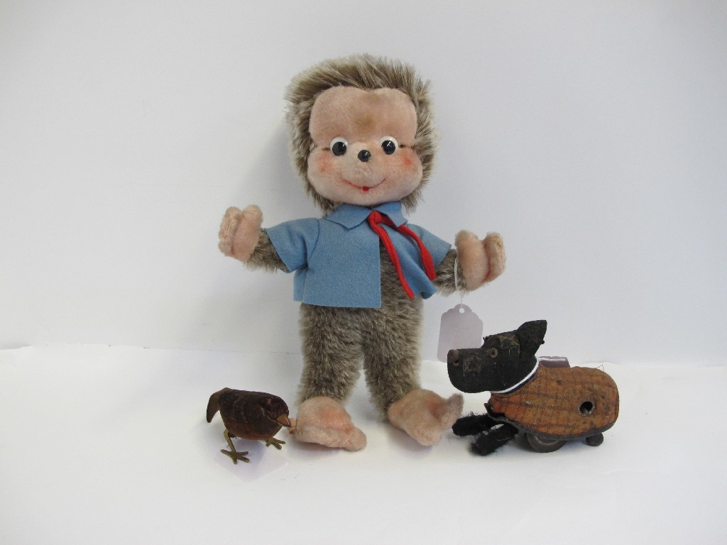 Appraisal: A lot comprising three Shuco toys dog hedgehog and bird