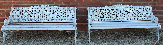 Appraisal: TWO COALBROOKDALE CAST IRON NASTURTIUM PATTERN GARDEN BENCHES each bench