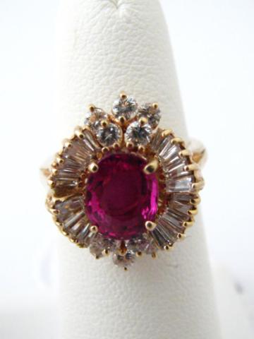 Appraisal: Lady's K Yellow Gold Ruby Diamond Ring in oval cluster