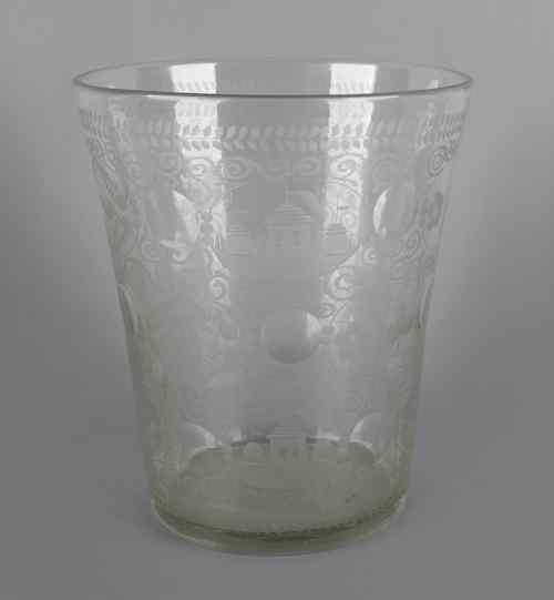 Appraisal: Massive Bohemian glass tumbler ca with elaborate engraved decoration h