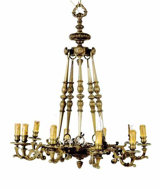 Appraisal: Continental ten-light chandelier early th century baluster arms supporting single