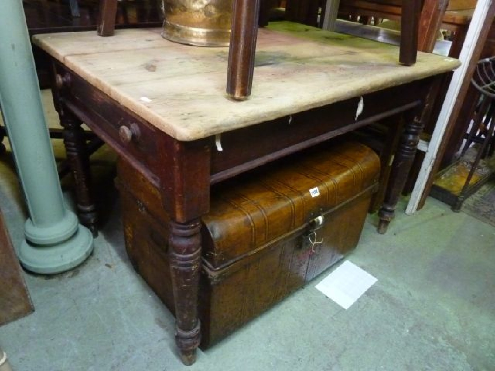 Appraisal: A Victorian kitchen table in pine with scrub top and