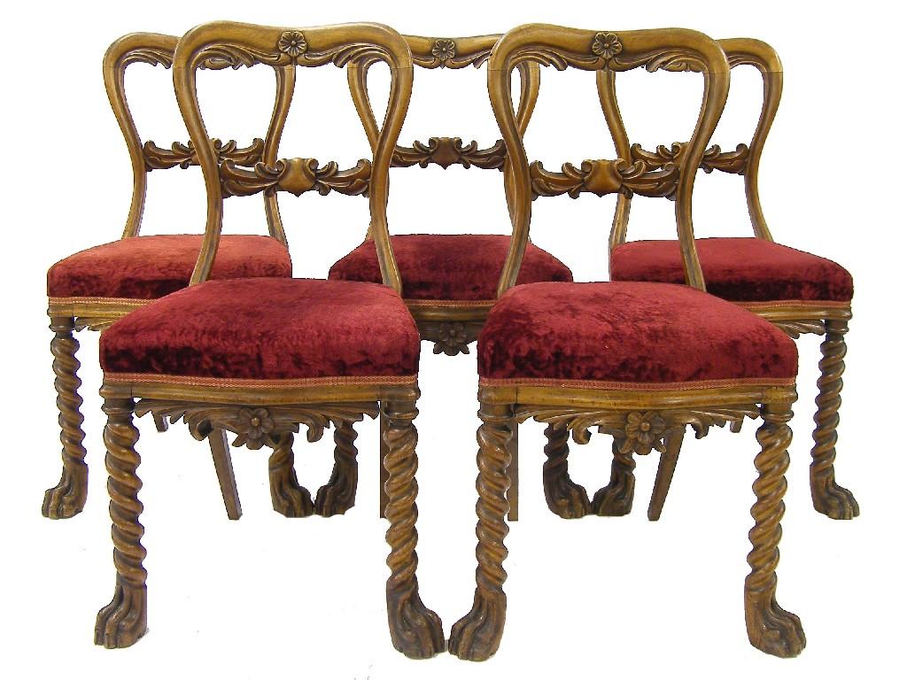 Appraisal: Unusual set of five Victorian walnut balloon back dining chairs