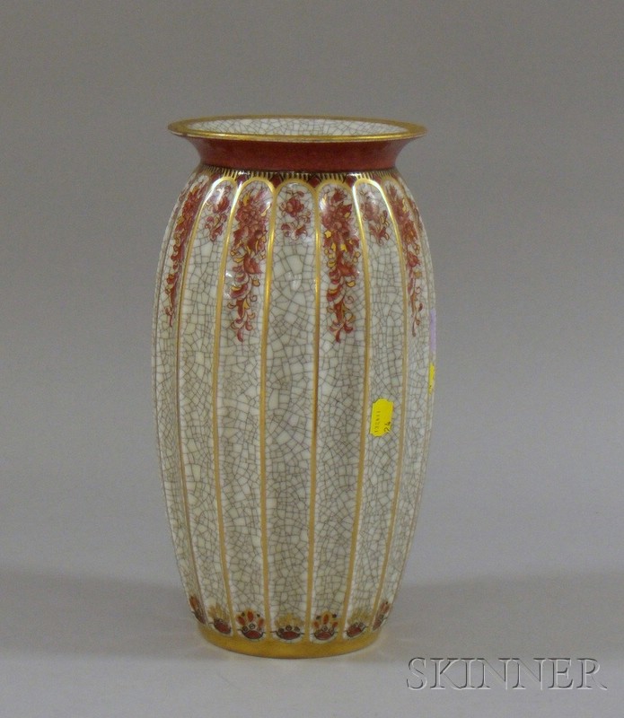 Appraisal: Dahl Jensen Gilt and Hand-painted Crackle Glazed Porcelain Vase ht