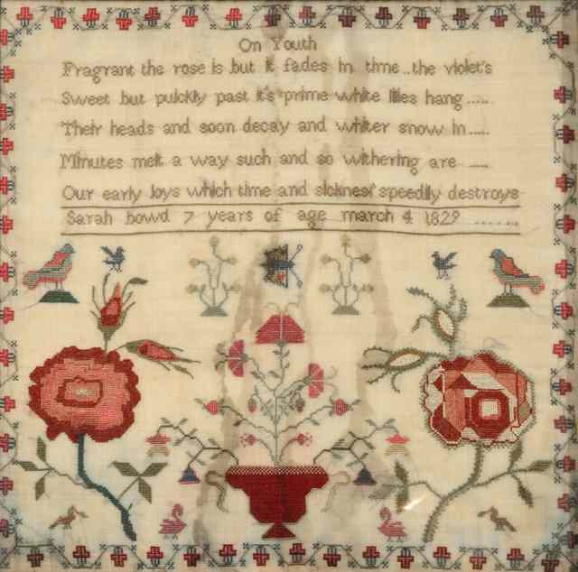 Appraisal: A CHILDS SAMPLER bearing an inscription entitled 'On Youth' by