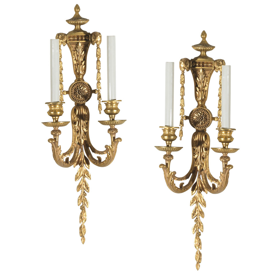 Appraisal: Pair Neoclassical Gilt Bronze Two Light Sconces mid th century