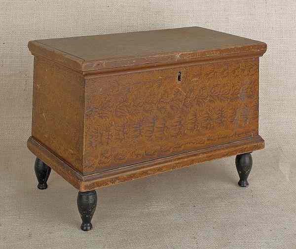 Appraisal: Miniature Pennsylvania painted pine blanket chest mid th c retaining