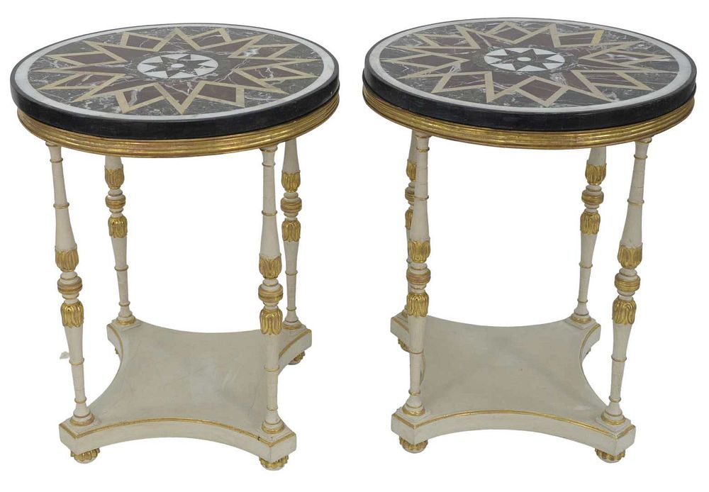 Appraisal: Pair of Specimen Top Tables with star designs on white