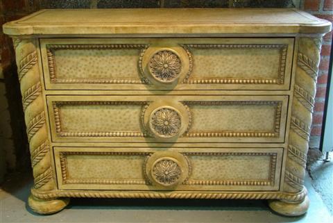 Appraisal: MAGNUSSEN PRESIDENTIAL FURNITURE THREE DRAWER DRESSER the rectangular top over