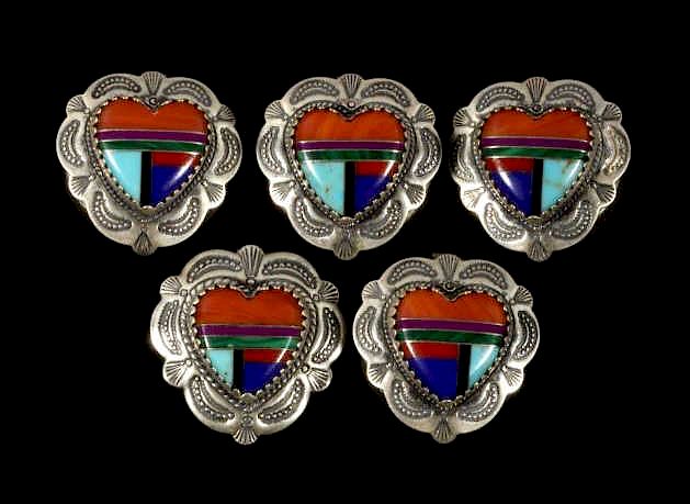 Appraisal: Navajo Multistone Mosaic Sterling Button Covers For bidding in this