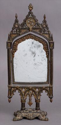 Appraisal: GOTHIC REVIVAL POLYCHROME CAST-IRON ADJUSTABLE DRESSING MIRROR The pointed-arch mirror