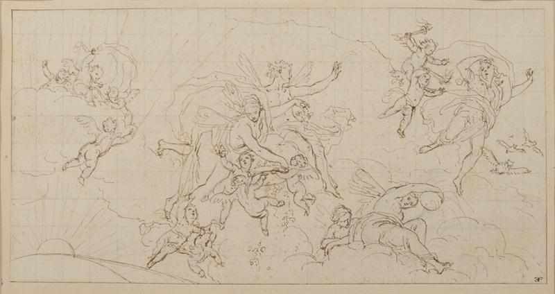 Appraisal: ITALIAN SCHOOL CEILING STUDY WITH PUTTI AND FAIRIES Ink and