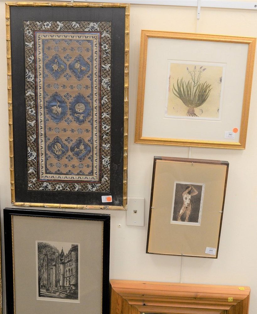 Appraisal: Five-piece lot to include three framed pieces Louis Orr etching