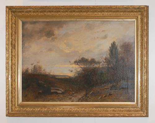 Appraisal: JACCARD CAMILLE th century Autumn landscape with hunter Oil on