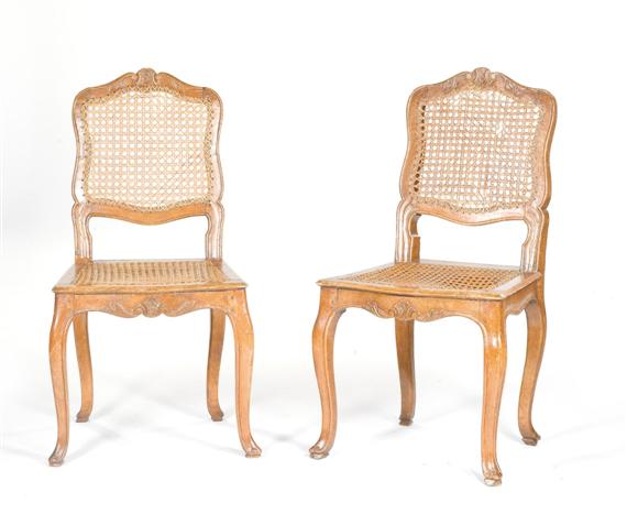 Appraisal: PAIR OF CHAIRS Louis XV France Carved and moulded walnut