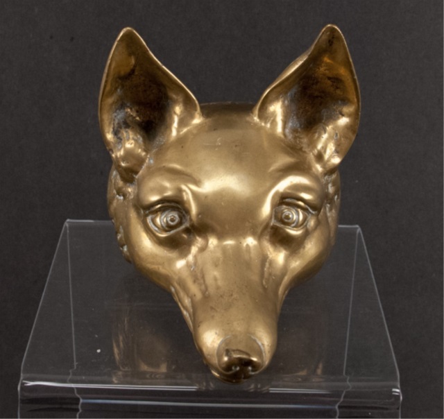 Appraisal: Antique Brass Fox Head Door Stop H x W x