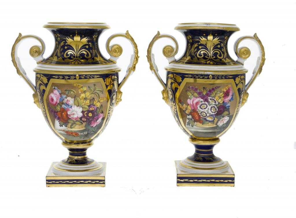 Appraisal: A PAIR OF DERBY TWO HANDLED VASES of shield shape