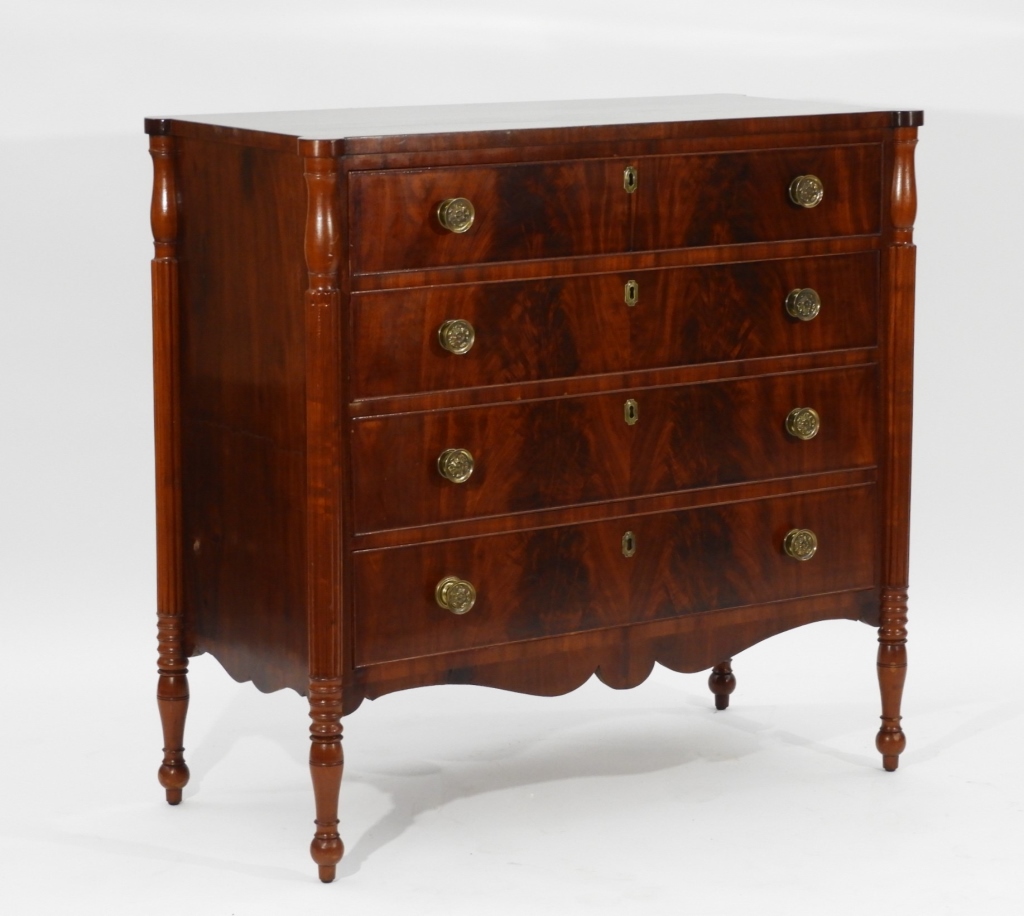 Appraisal: C AMERICAN FEDERAL FLAME MAHOGANY CHEST New England Circa Cookie