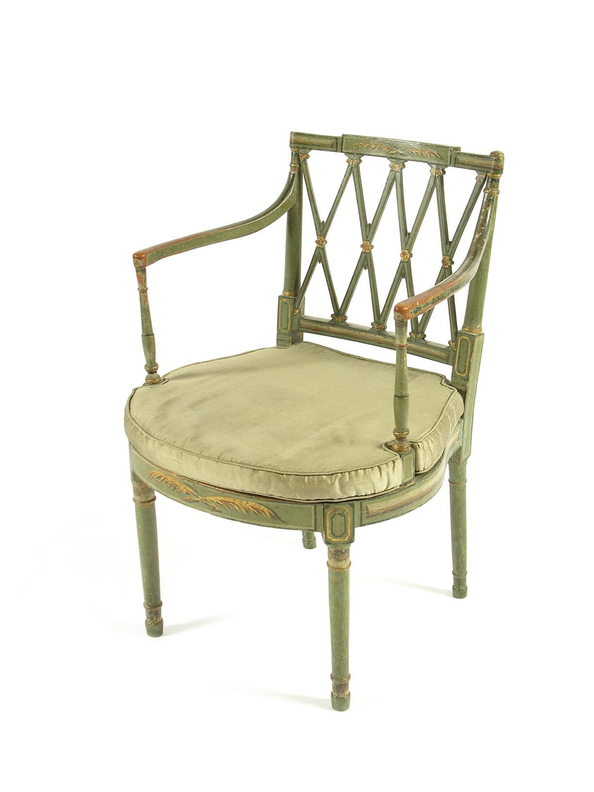 Appraisal: A late George III painted wood open armchair