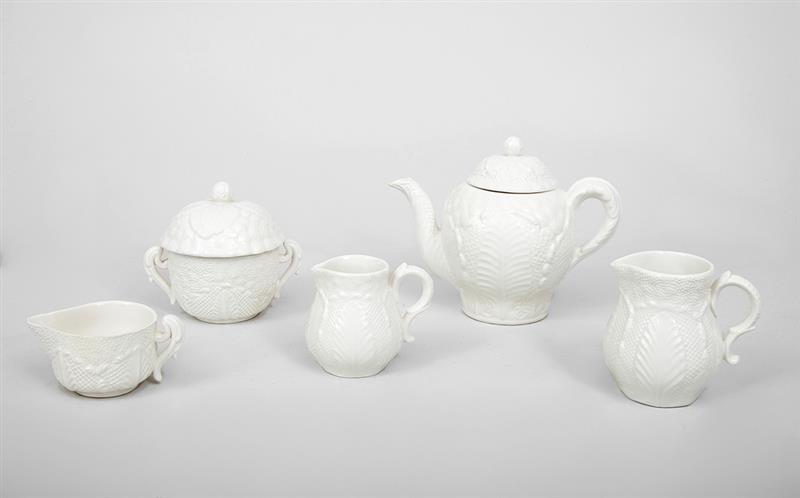 Appraisal: Small Italian Cabbage Leaf-Form Porcelain Creamware Tea Service Created for