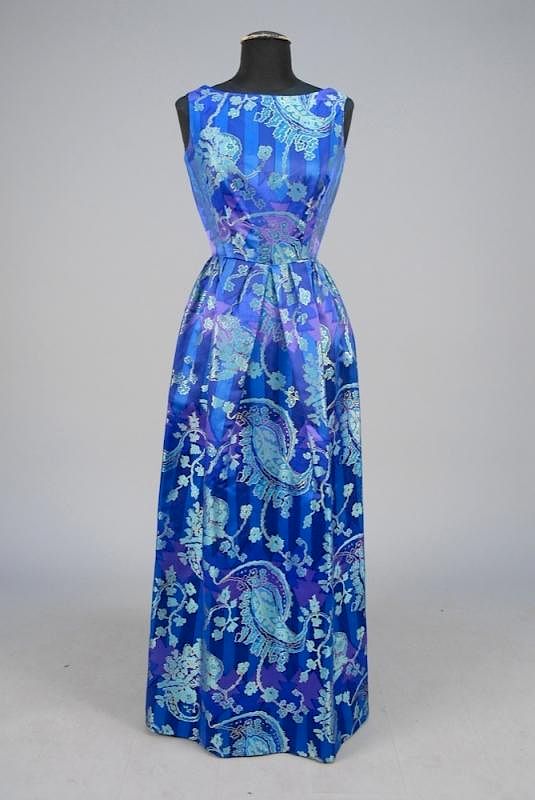 Appraisal: PHILIP HULITAR SILK and METALLIC BROCADE EVENING DRESS Abstract printed