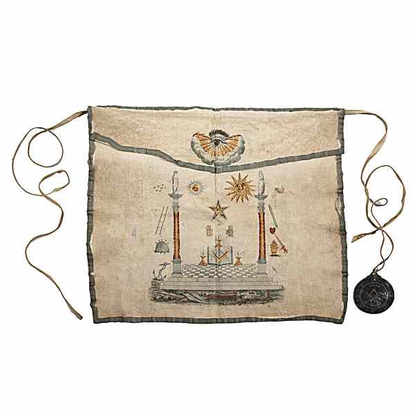 Appraisal: Masonic Apron on Deerskin American a Masonic apron with coin