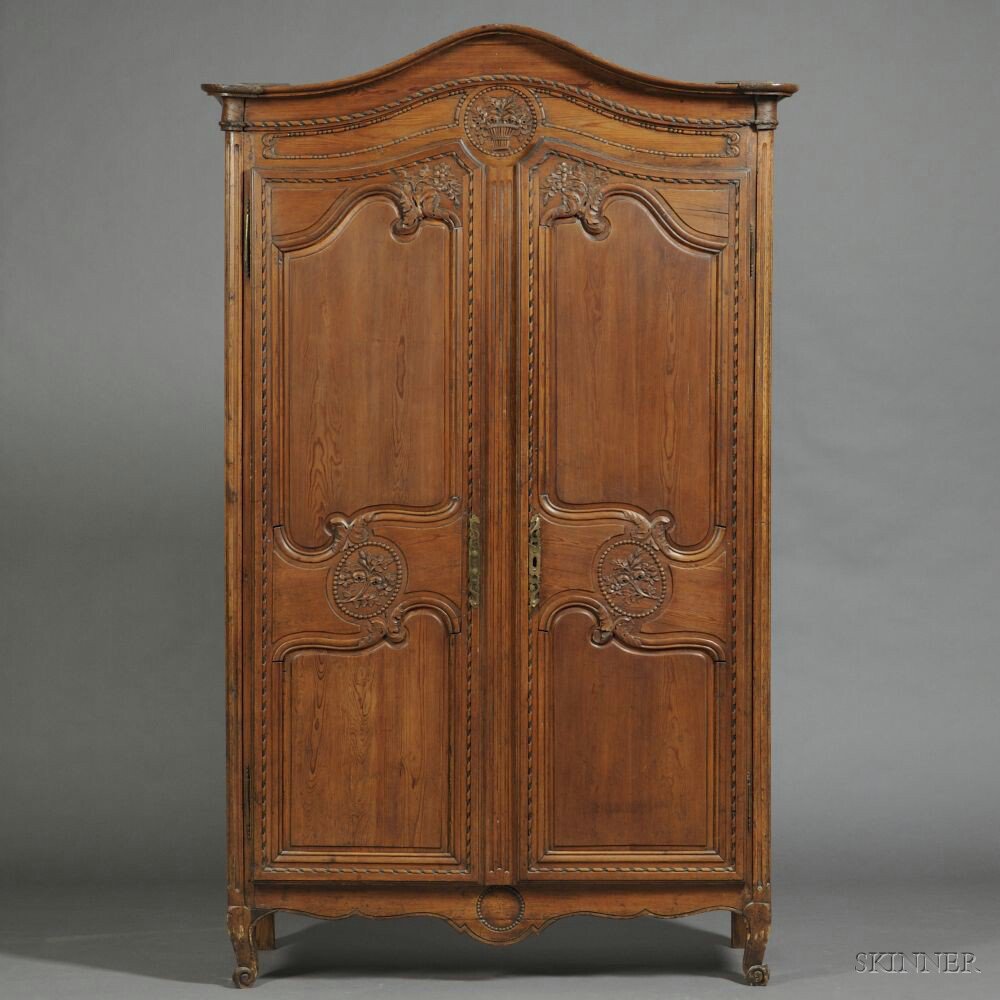 Appraisal: Louis XVI Provincial Pine Armoire th century domed cornice centering