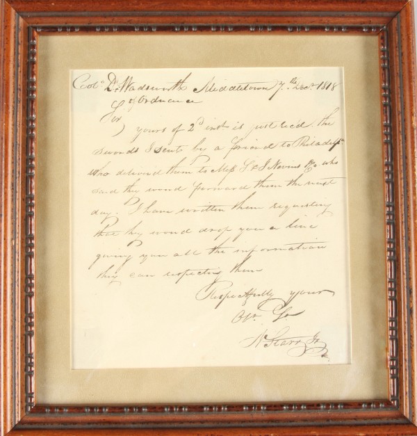 Appraisal: Manuscript document from Nathan Starr to Col Wadsworth United States