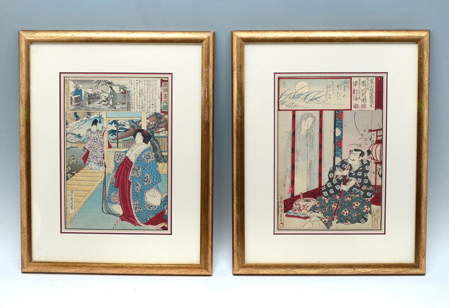 Appraisal: A PAIR OF TH CENTURY JAPANESE WOODBLOCK PRINTS Samurai in