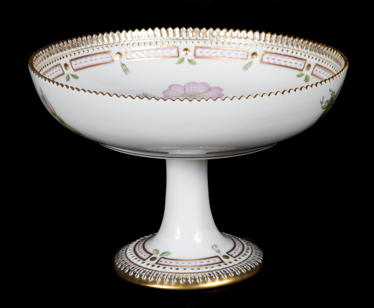 Appraisal: Royal Copenhagen Flora Danica compote sawtooth edge and painted floral