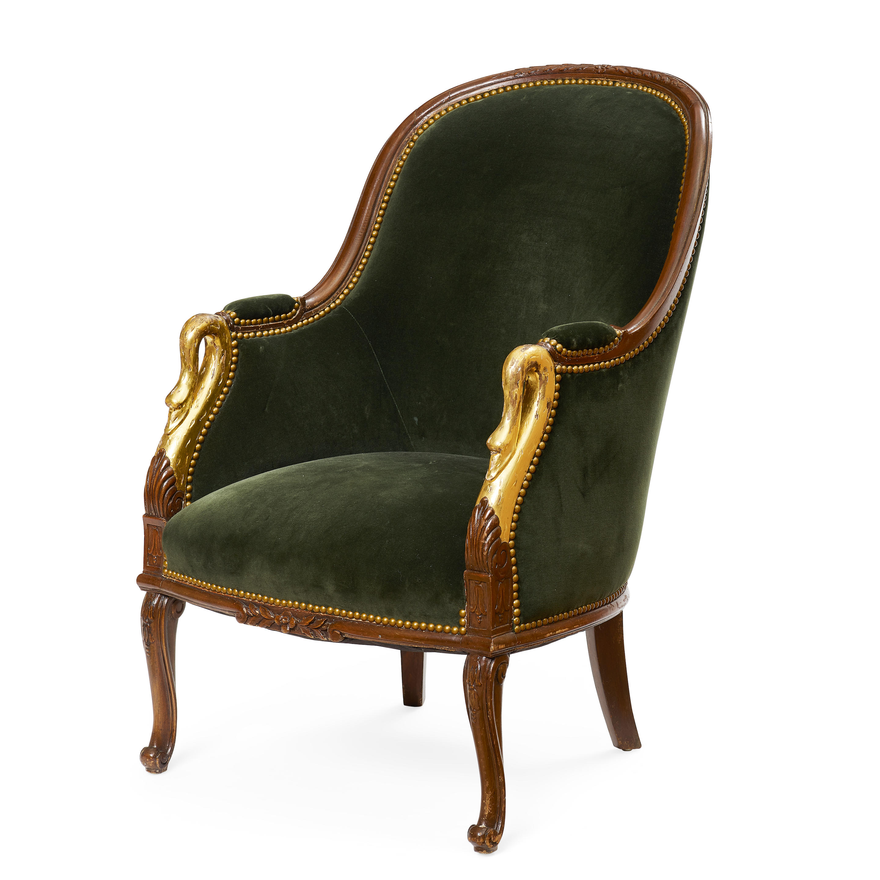 Appraisal: AN EMPIRE VELVET UPHOLSTERED PARCEL GILT MAHOGANY CLUB CHAIRFIRST QUARTER