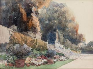 Appraisal: LEON BAKST RUSSIAN - The Sprawling Gardens watercolor on paperboard